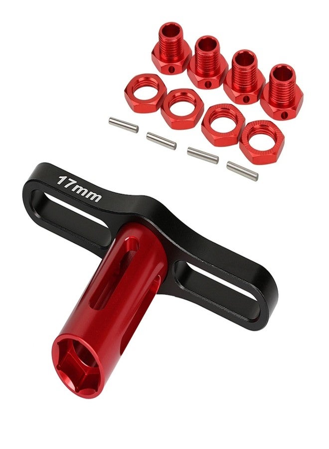 Dantenron RC Aluminum 17mm Wheel Hex Nuts with Wheel Hub Wrench Repair Tool Set Upgrades Part for 1/8 RC Cars Trucks Off Road Buggy Arrma Typhon Kraton 6S 3S Traxxas E-Maxx E-Revo Mojave (Red) - Image 1